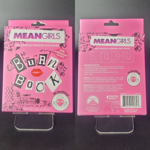 Mean Girls Pink Burn Book‎ 5 Pack Vanilla Scented Face Mask Lindsay Lohan NIB - Picture 1 of 5